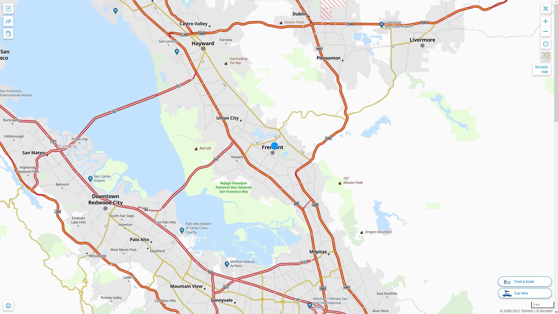 Fremont California Highway and Road Map